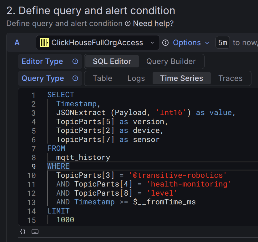Define alert conditions via SQL